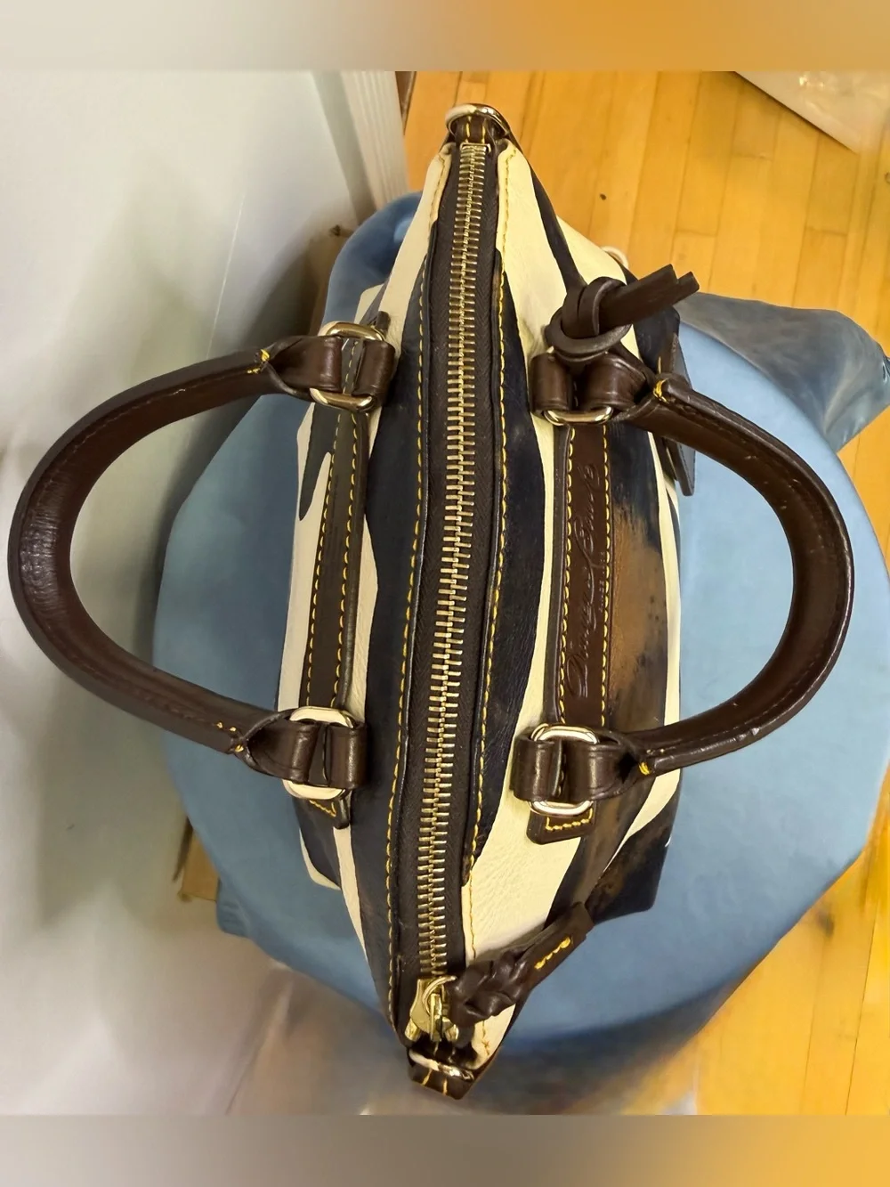 Dooney & Bourke Mini Juliette Brown and Cream Zebra Striped Leather Satchel